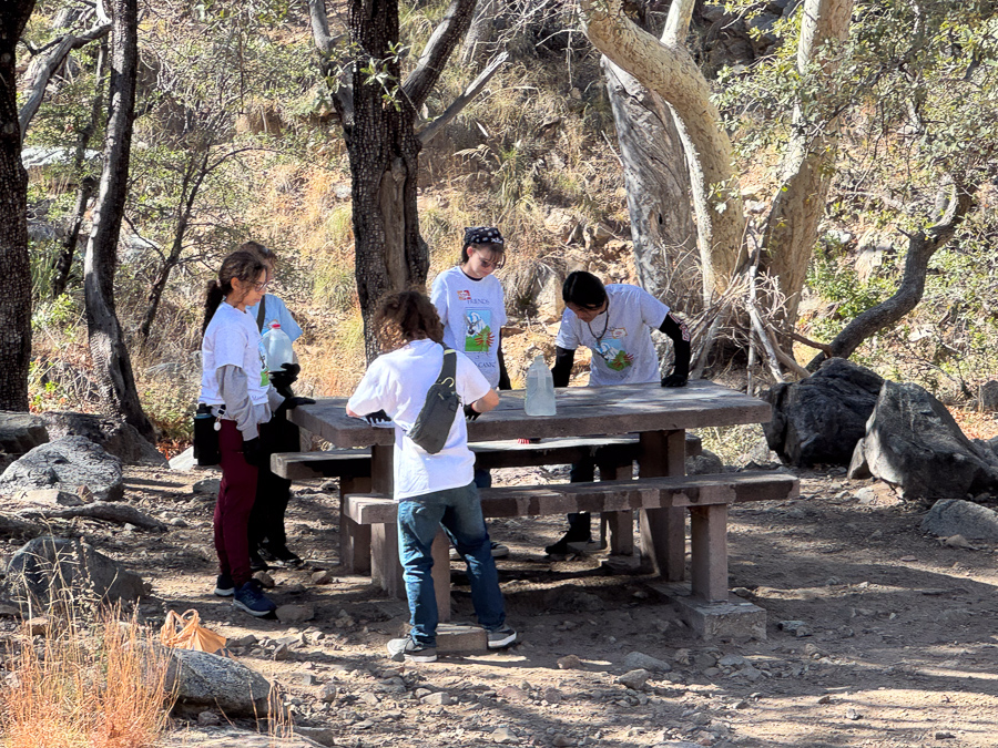 Volunteers cleaning a picnic table