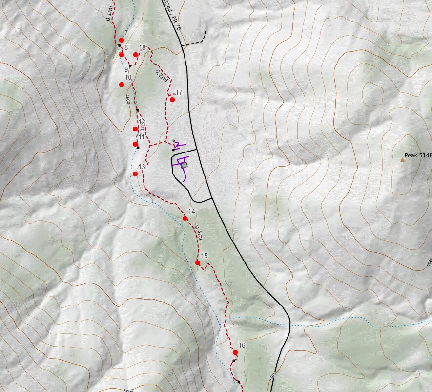Map of benches in Madera Canyon